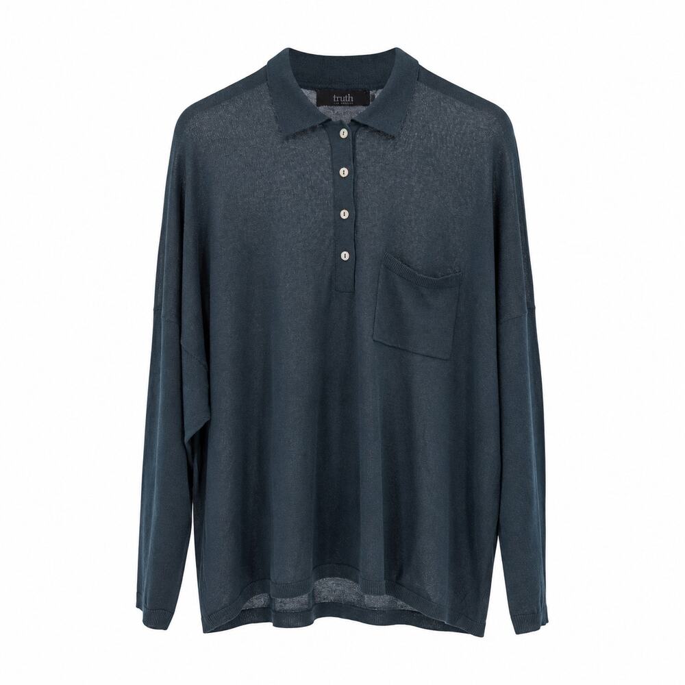 NWT Truth by Republic Wool Silk Blend Lightweight Knit Polo Sweater L